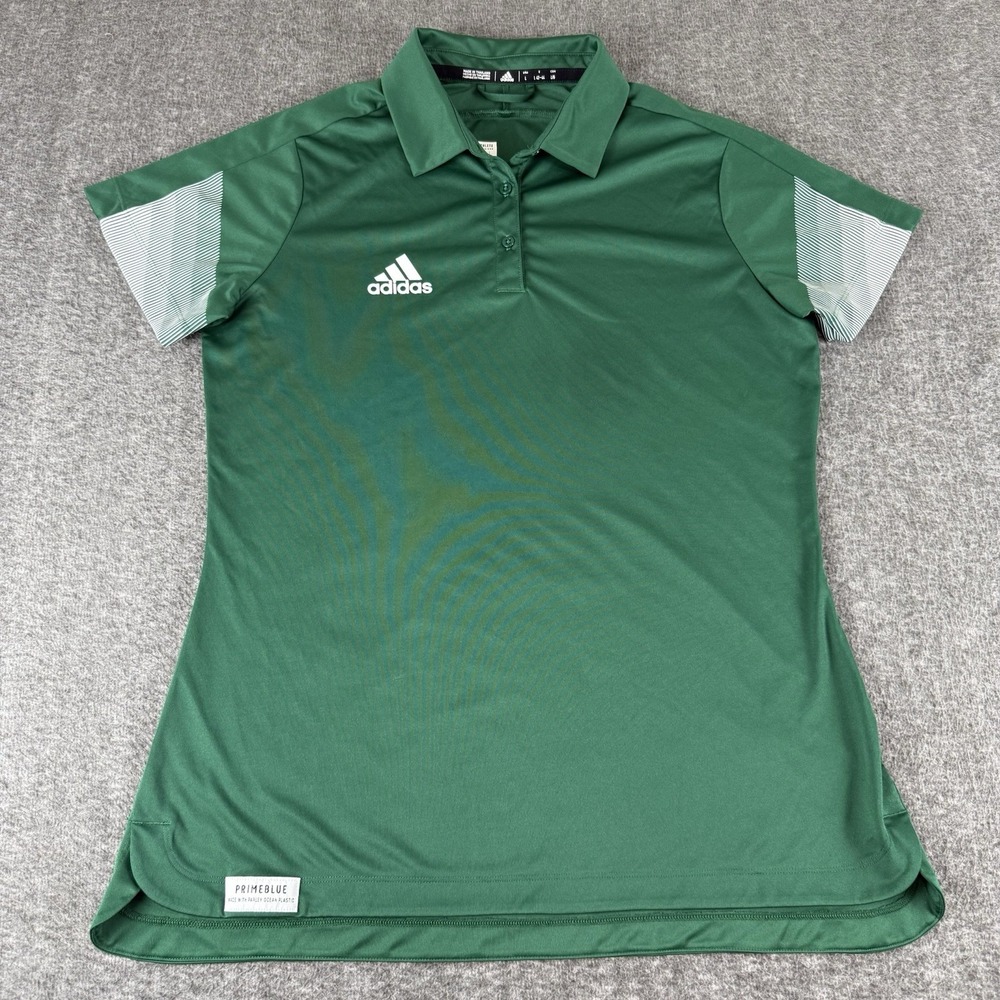 Adidas Primeblue Polo Shirt Womens Large Green Short Sleeve Athletic Golf Soccer